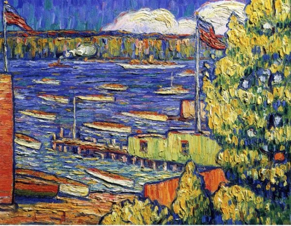 Main Product Photo of River Scene also known as A Flotilla on the Hudson Painting by Middleton Manigault