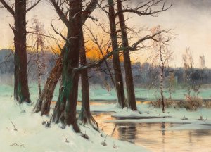 Verschneite Bachlandschaf by Mieczyslaw Korwin Piotrowski Oil Painting