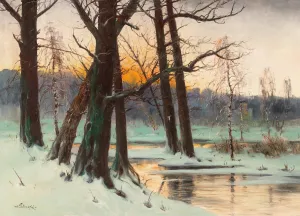 Verschneite Bachlandschaf by Mieczyslaw Korwin Piotrowski Oil Painting