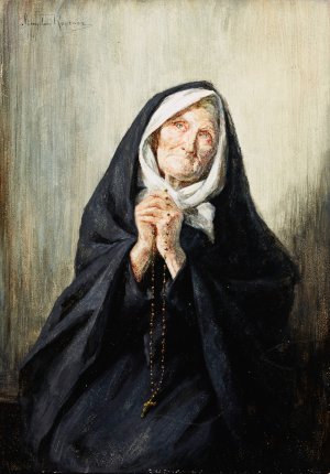 Old Woman Praying by Mieczyslaw Reyzner Oil Painting