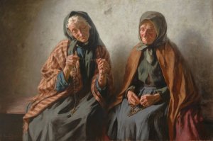 Women Praying on the Porch by Mieczyslaw Reyzner Oil Painting