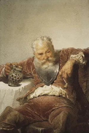 Falstaff with a Tankard of Wine and a Pipe by Mihaly Zichy - Oil Painting Reproduction