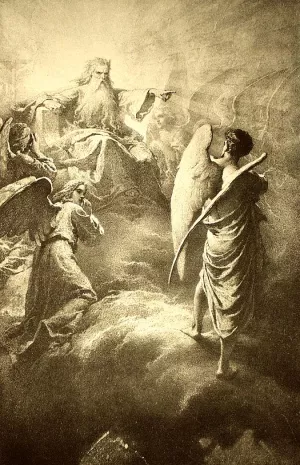 Illustration to Imre Madach's The Tragedy of Man: In the Heaven (Scene 1) Oil painting by Mihaly Zichy