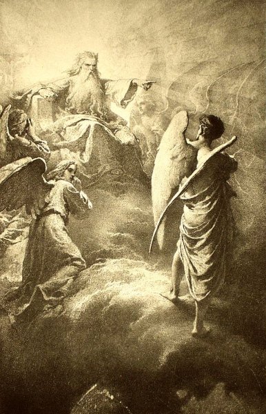Main Product Photo of Illustration to Imre Madach's The Tragedy of Man: In the Heaven (Scene 1) Painting by Mihaly Zichy