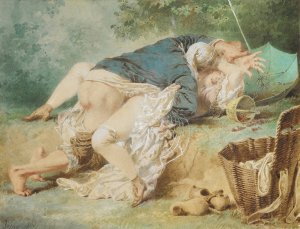 Lovers In A Park by Mihaly Zichy Oil Painting