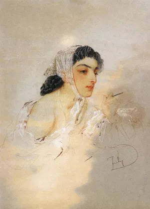 Young Lady by Mihaly Zichy - Oil Painting Reproduction