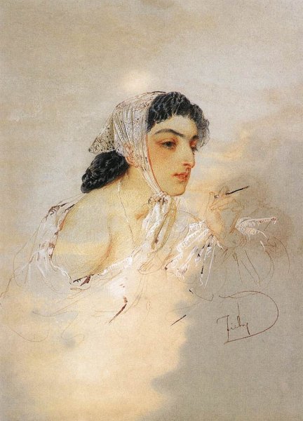 Main Product Photo of Young Lady Painting by Mihaly Zichy
