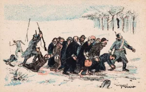 Groep mensen wordt door soldaten gewelddadig weggeleid by Mihaly Biro Oil Painting