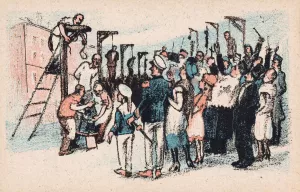 Meerdere mensen worden publiekelijk opgehangen by Mihaly Biro Oil Painting