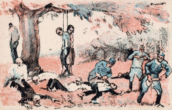 Moord en verhangingen door soldaten  by Mihaly Biro - Hand-Painted Oil Painting Reproduction