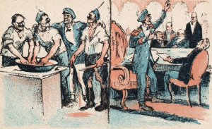 Officier te midden van arbeiders en aan tafel bij hooggeplaatste mannen by Mihaly Biro Oil Painting