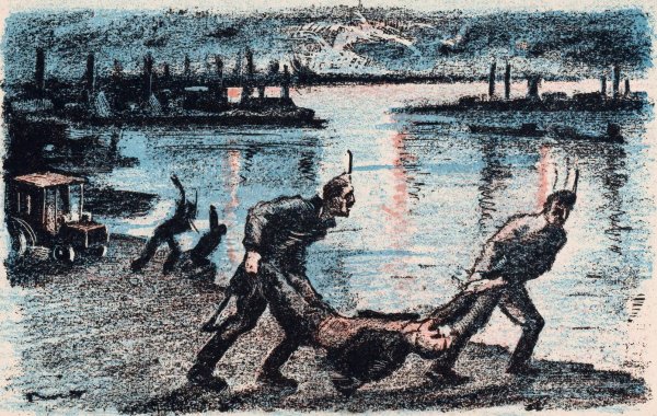 Soldaten gooien een man in de Donau  by Mihaly Biro - Hand-Painted Oil Painting Reproduction