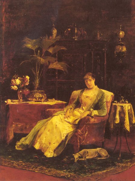 Main Product Photo of A Lady Seated in an Elegant Interior Painting by Mihaly Munkacsy