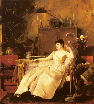 A Portrait of the Princess Soutzo by Mihaly Munkacsy Oil Painting