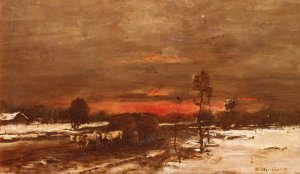 A Winter Landscape at Sunset