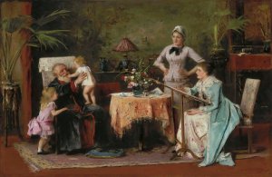 Grandfather's Name Day by Mihaly Munkacsy Oil Painting