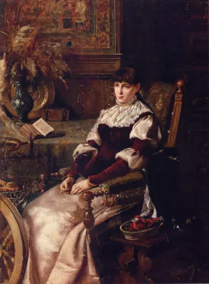 Lady With Spinning Wheel by Mihaly Munkacsy - Oil Painting Reproduction