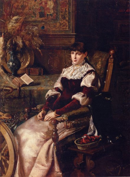 Main Product Photo of Lady With Spinning Wheel Painting by Mihaly Munkacsy