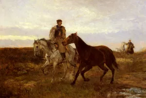 Leading the Horses Home at Sunset painting by Mihaly Munkacsy