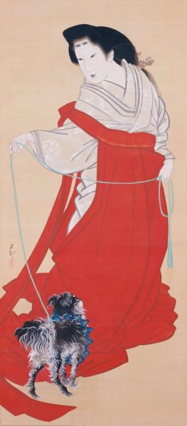Court Lady with Dog by Mihata Joryu Oil Painting