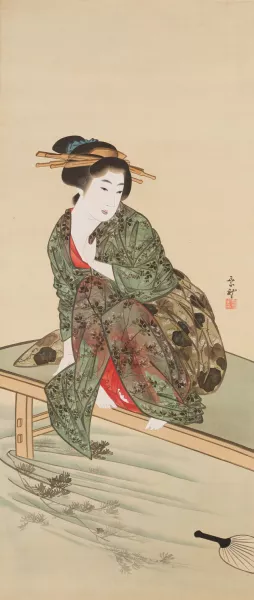 Woman by a Stream by Mihata Joryu Oil Painting
