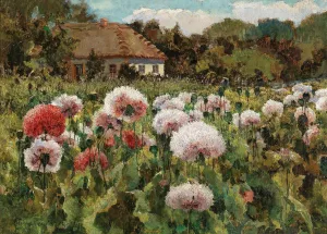 A Blossoming Garden with Poppies by Mikhail Andreevich Berkos Oil Painting