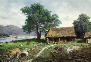 Riverside Farmstead by Mikhail Klodt Oil Painting