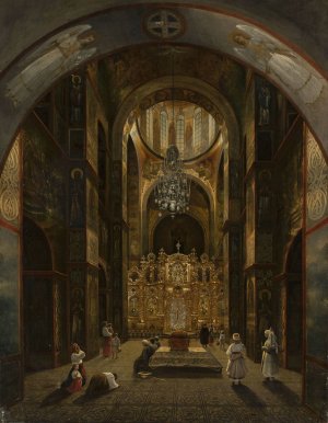 Interior of St. Sophia Cathedral in Kiev by Mikhail Makarovich Sazhin Oil Painting