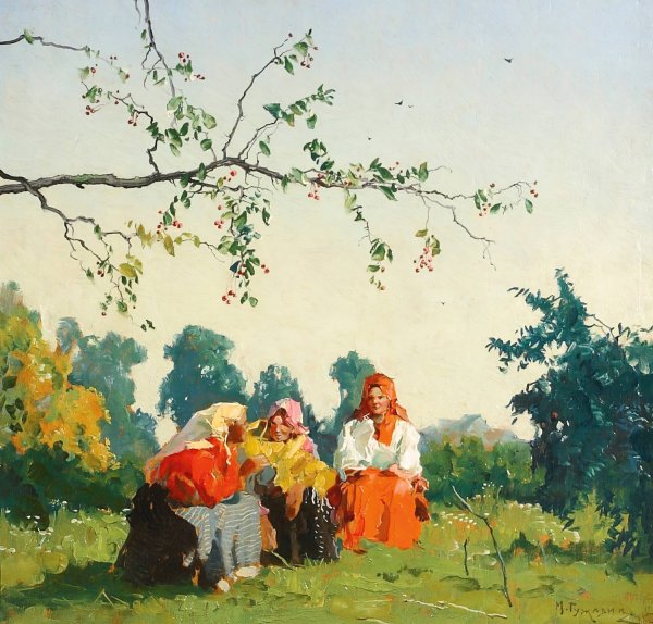 Gossip  by Mikhail Markelovich Guzhavin - Hand-Painted Oil Painting Reproduction