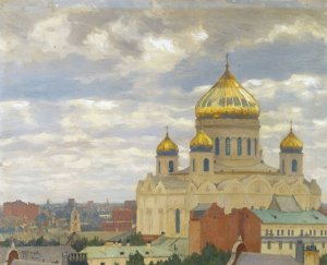 View Of Cathedral Of Christ The Saviour, Moscow by Mikhail Markianovich Germachev Oil Painting
