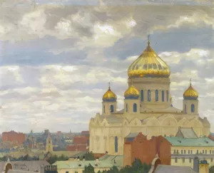 View Of Cathedral Of Christ The Saviour, Moscow by Mikhail Markianovich Germachev Oil Painting