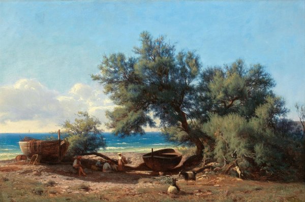 On the Coast in Italy by Mikhail Spiridonovich Erassi - Hand-Painted Oil Painting Reproduction