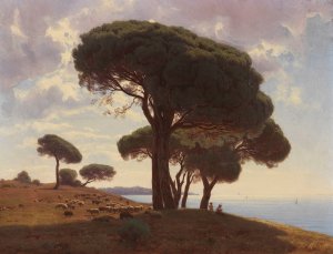 Sudliche Kustenlandschaft mit Schafherde by Mikhail Spiridonovich Erassi Oil Painting