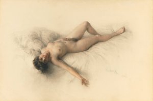 Reclining Nude by Mikhail Viktorovich Rundaltsov Oil Painting