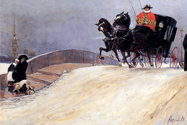 Over The Bridge by Mikhual Ivanovitch Avilov - Hand-Painted Oil Painting Reproduction