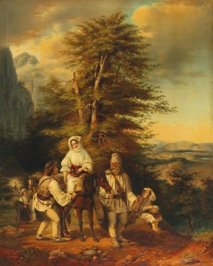 Romanian Family on their Way to Market by Miklos Barabas Oil Painting