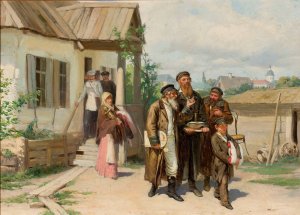 Jews carrying items purchased at an auction by Mikolaj K. Pimonienko Oil Painting