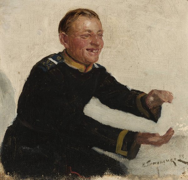 Russian soldier at the theatre  by Mikolaj K. Pimonienko - Hand-Painted Oil Painting Reproduction