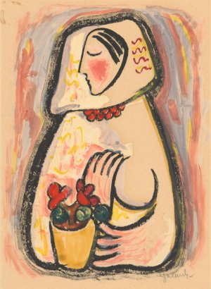 Girl with a Basket of Flowers by Mikulas Galanda Oil Painting