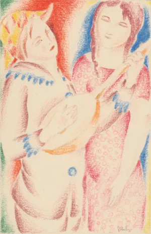 Playing the Mandolin by Mikulas Galanda Oil Painting