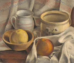 Still Life with Ceramic Pots and Apples by Mikulas Galanda Oil Painting