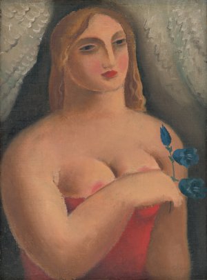 Woman With Bellflowers by Mikulas Galanda Oil Painting