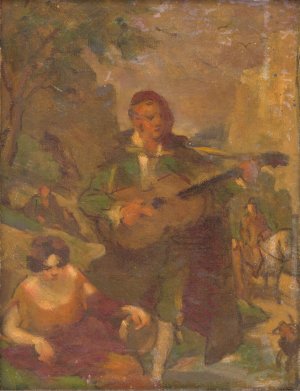 Guitarist by Milan Thomka Mitrovsky Oil Painting