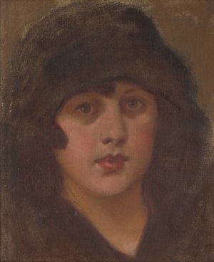 Lady in a black hat by Milan Thomka Mitrovsky Oil Painting