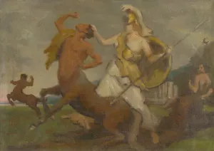Pallas Athena Fighting Centaurs by Milan Thomka Mitrovsky Oil Painting