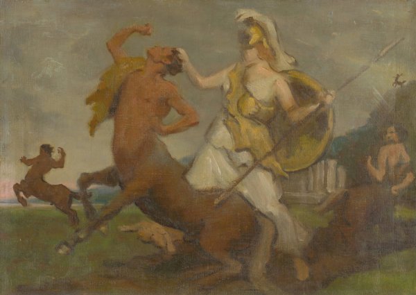 Pallas Athena Fighting Centaurs  by Milan Thomka Mitrovsky - Hand-Painted Oil Painting Reproduction