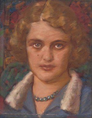 Portrait of a Girl with Beads by Milan Thomka Mitrovsky Oil Painting