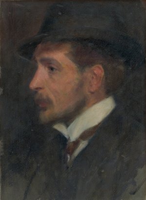 Self-Portrait from Profile in a Hat by Milan Thomka Mitrovsky Oil Painting