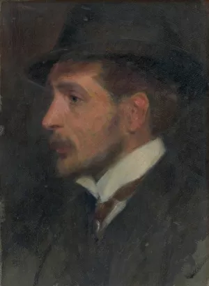 Self-Portrait from Profile in a Hat by Milan Thomka Mitrovsky Oil Painting