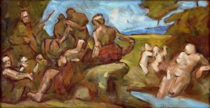 Sketch of Composition with Bathing People by Milan Thomka Mitrovsky Oil Painting
